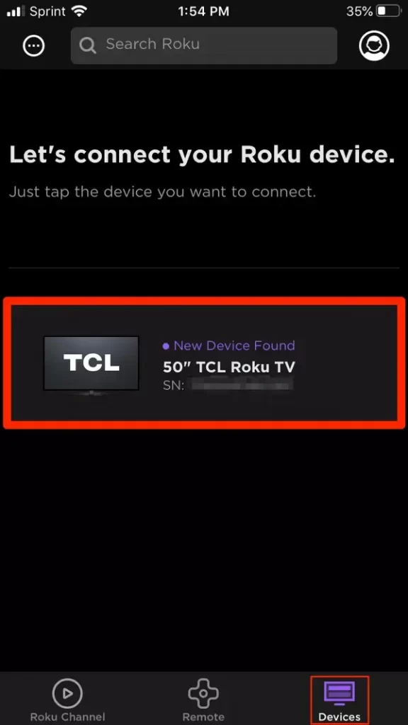 Click Devices on The Roku App