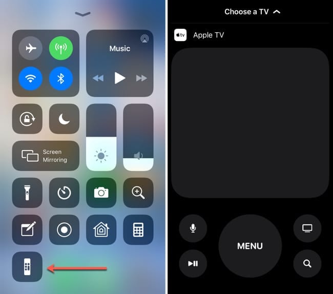 Apple TV Remote button in Control Center