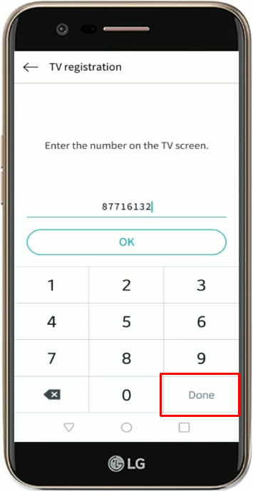 Enter the code for TV registration