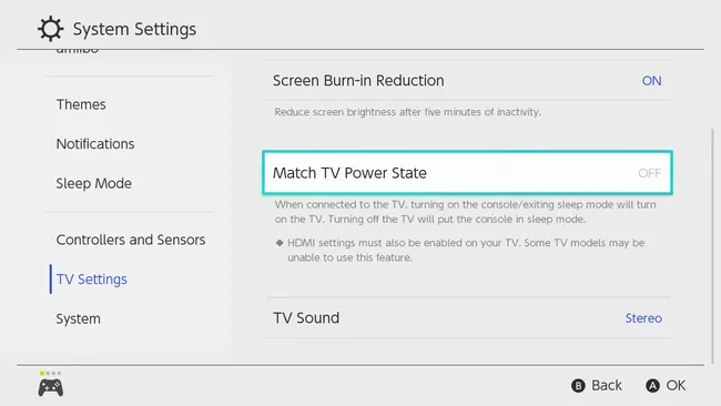 Turn ON Match TV Power State in Nintendo Switch