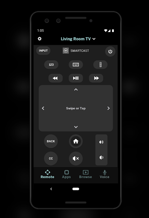 Press the Power button on the VIZIO Mobile app