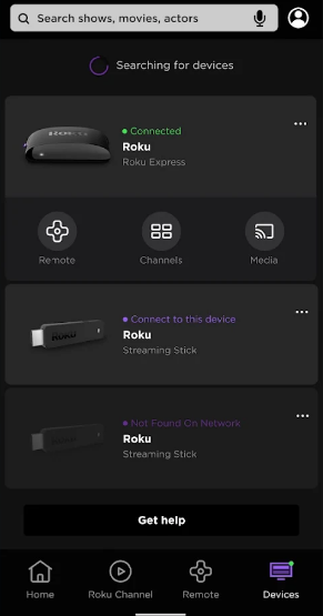 Click the Remote icon on The Roku App