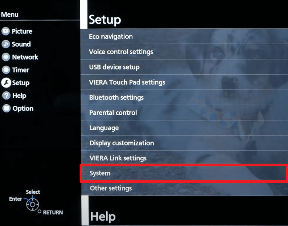 System settings on Panasonic TV