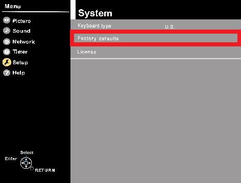 Select Factory Defaults - Panasonic TV Remote Not Working