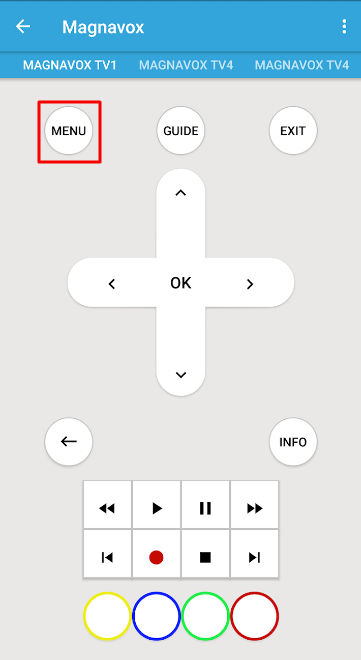 Menu button on the Universal Remote For Magnavox app