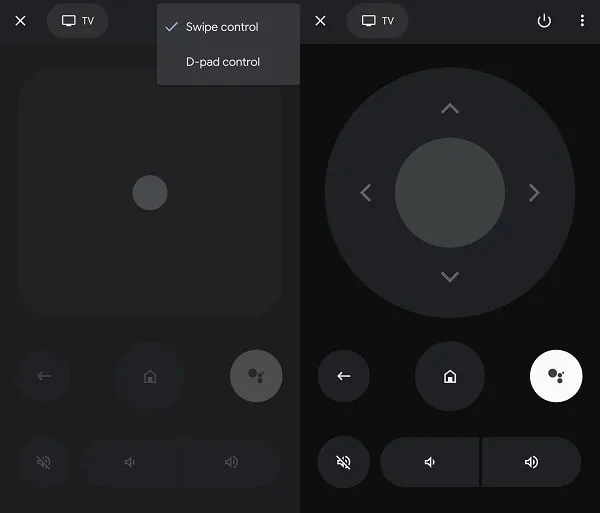 Swipe Control on the Google TV Remote app