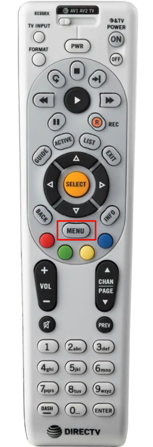 Press the MENU button on the DirecTV Universal Remote