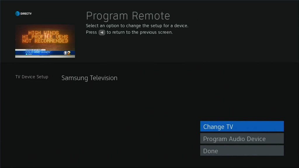 Click Program Remote to pair the DirecTV remote to Sony TV