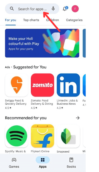 Click the Search bar in the Play Store