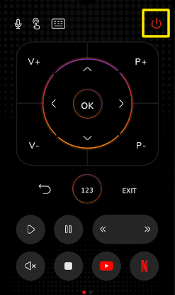 Press the Power button on the TV Smart Centre app