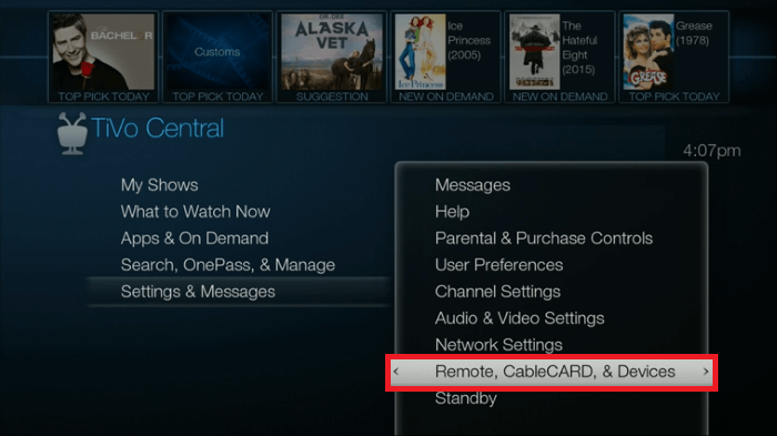 choose the Remote, CableCARD, & Devices options