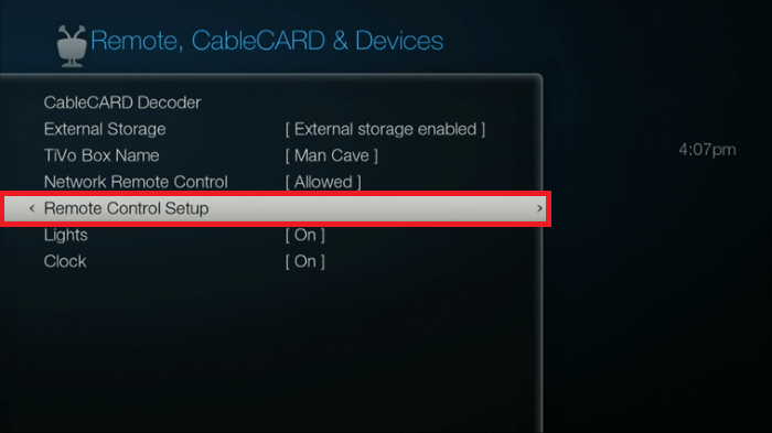 click on the Remote Control Setup option