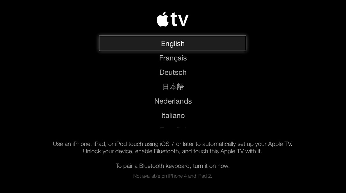 Apple TV Setup screen