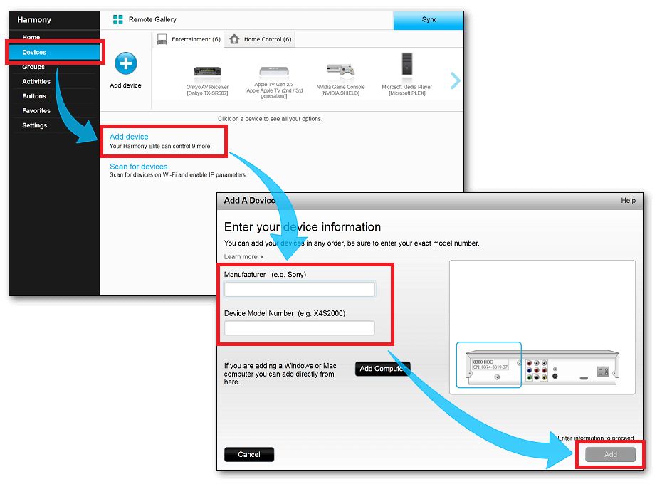 Choose Manufacturer and enter the model number 