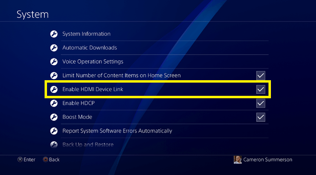 Checkmark Enable HDMI Device Link