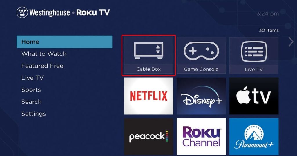 Select the required input using The Roku App